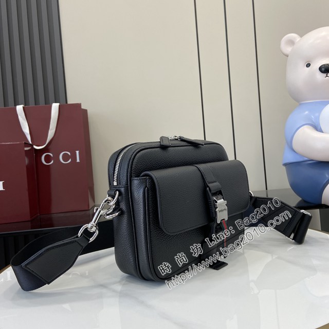 Gucci專櫃古馳最新款原廠皮飾織帶小號男士斜挎包 jh2424型號：816751